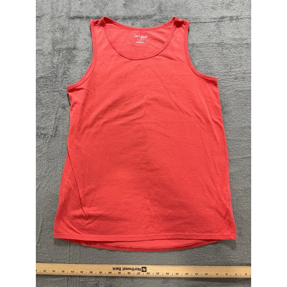 Cat & Jack XL Coral Pink Glitter Tank Top Womens Casual Cozy Sparkle Sleeveless